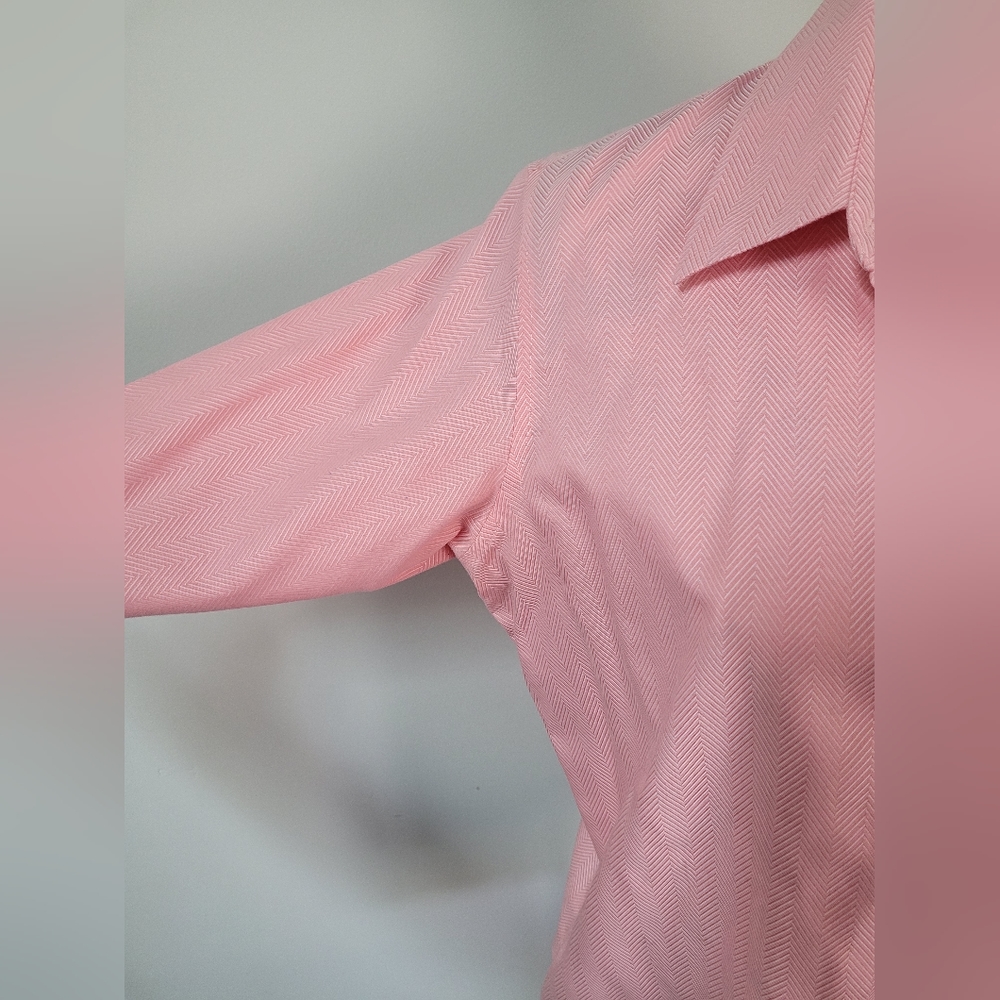 Liz Claiborne pink herringbone pattern, no iron Oxford shirt in size 10 - Picture 4 of 12